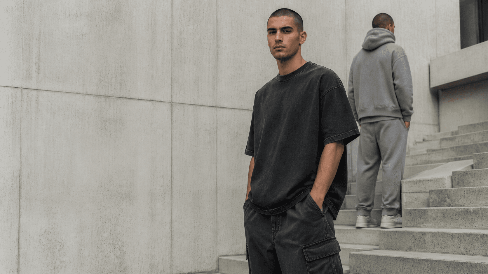 Models wearing heavyweight custom streetwear